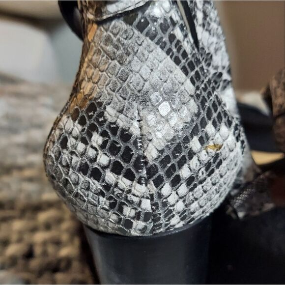 SCHUTZ Ankle Wrap Snakeskin Leather Block Heels - Picture 6 of 12